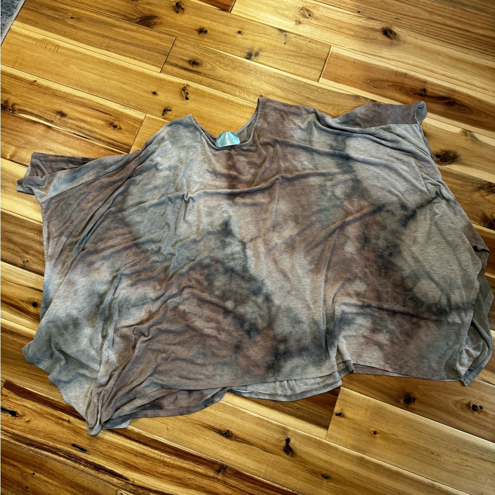 Tie-Dye Scoop Neck Women’s Top - Brown/Gray